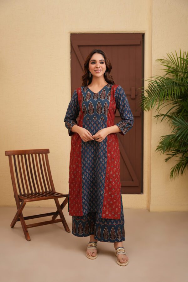 Indigo Maroon Cotton Ajrakh Palazzo - Image 3