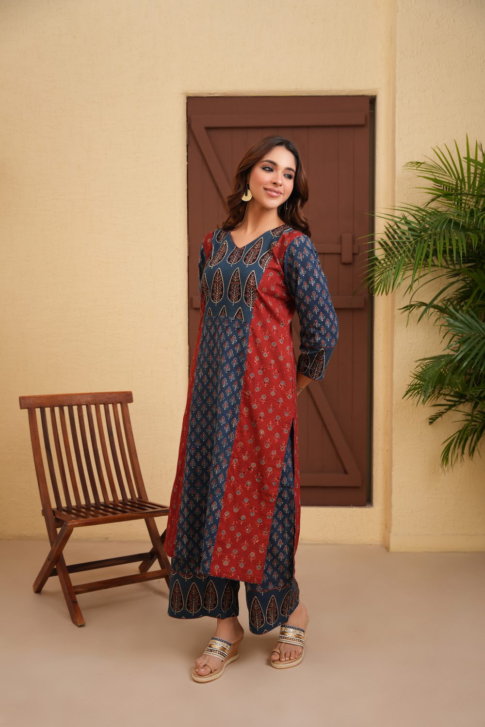 Indigo Maroon Cotton Ajrakh Straight Kurta