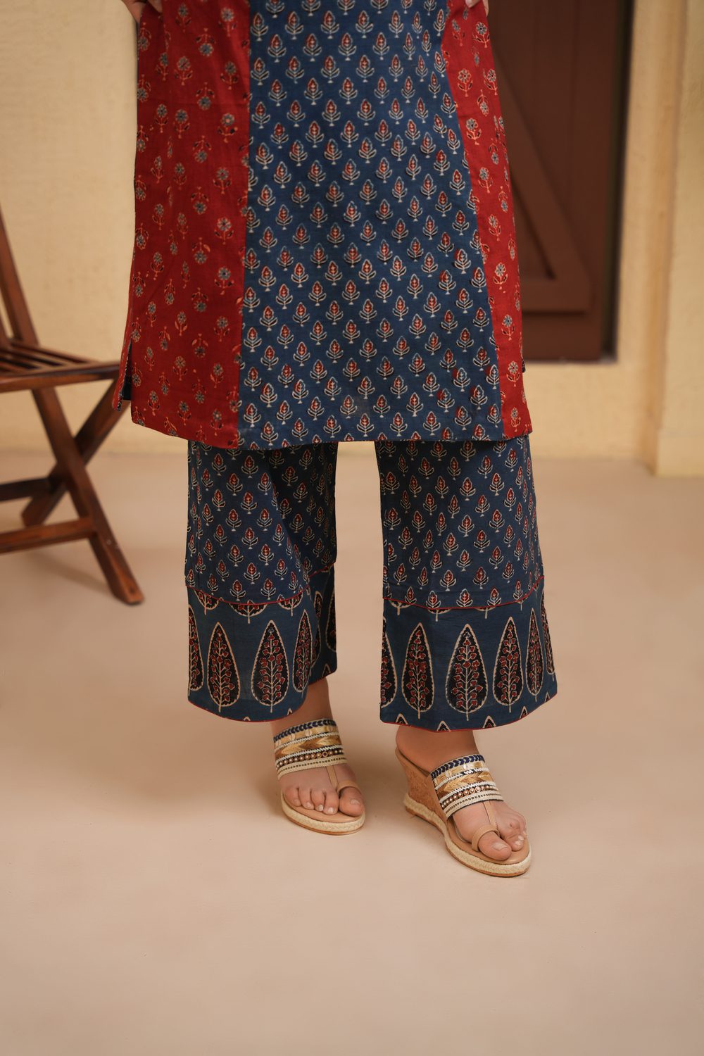 Indigo Maroon Cotton Ajrakh Palazzo