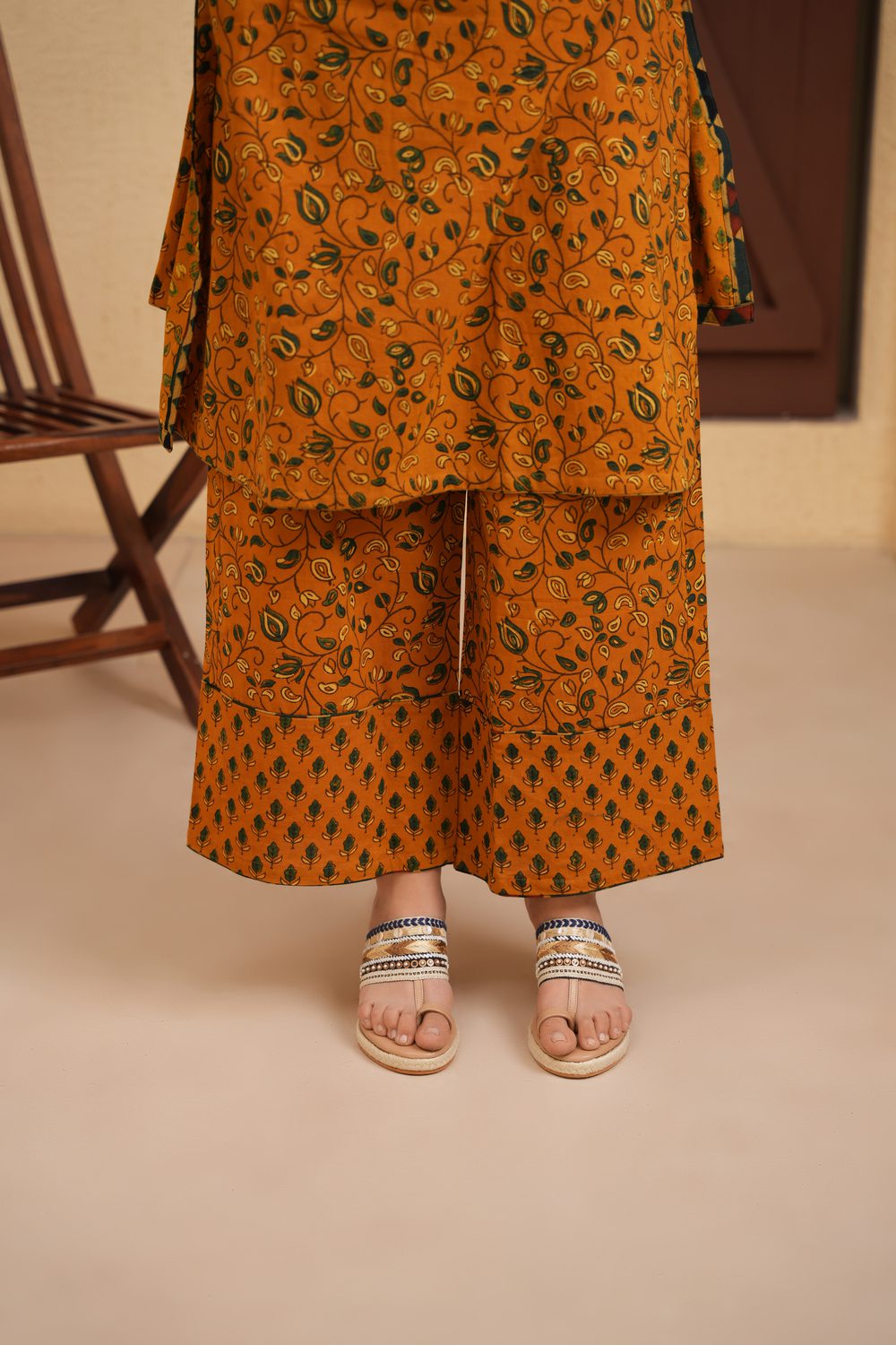 Yellow Cotton Ajrakh Palazzo