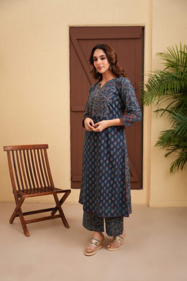 Indigo Blue Cotton Ajrakh Palazzo - Image 3