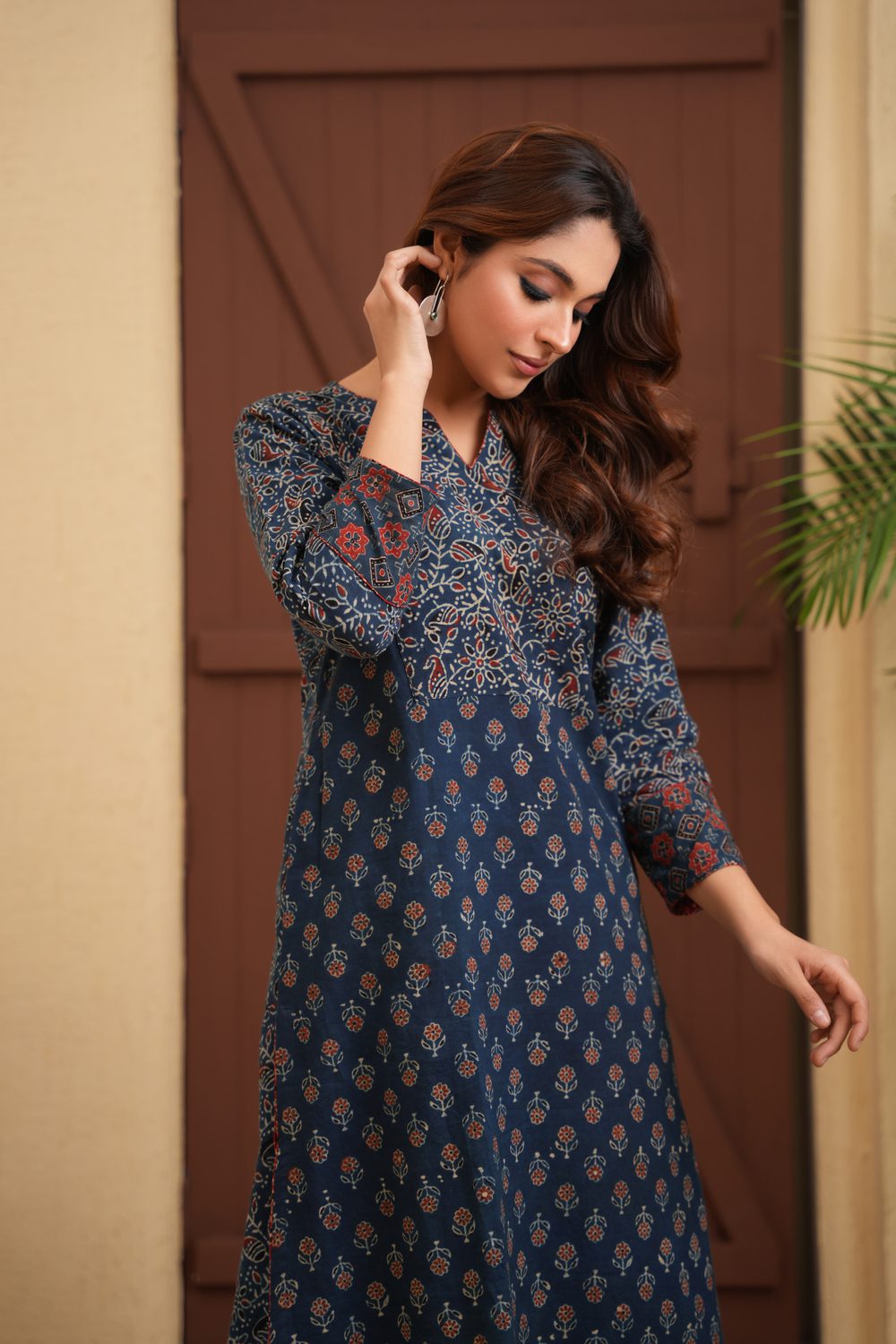 Indigo Blue Cotton Ajrakh Straight Kurta