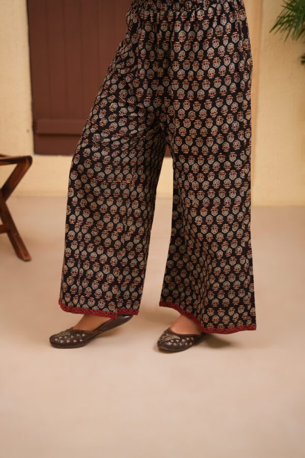 Black Cotton Ajrakh A-Line Kurta with Palazzo Set of 2 - Image 5