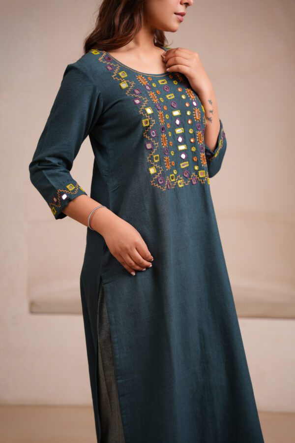 Indigo Kala Cotton Rabari Kurta with Grey Pants - Image 7