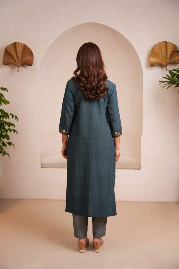 Indigo Kala Cotton Rabari Kurta with Grey Pants - Image 5