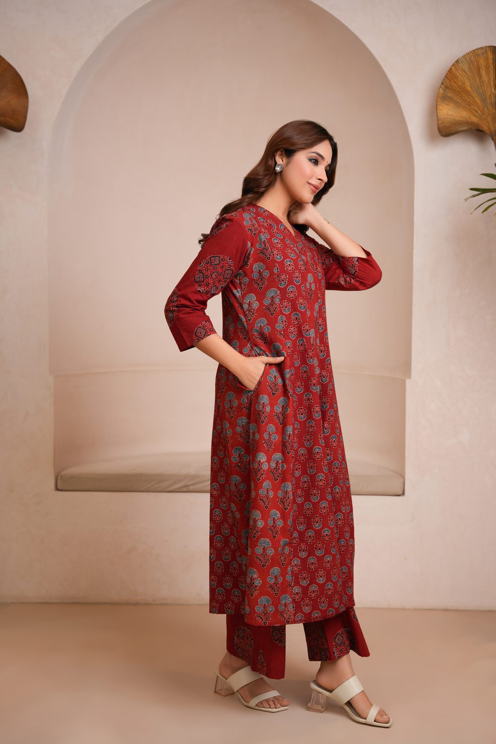 Maroon Cotton Ajrakh A-Line Kurta