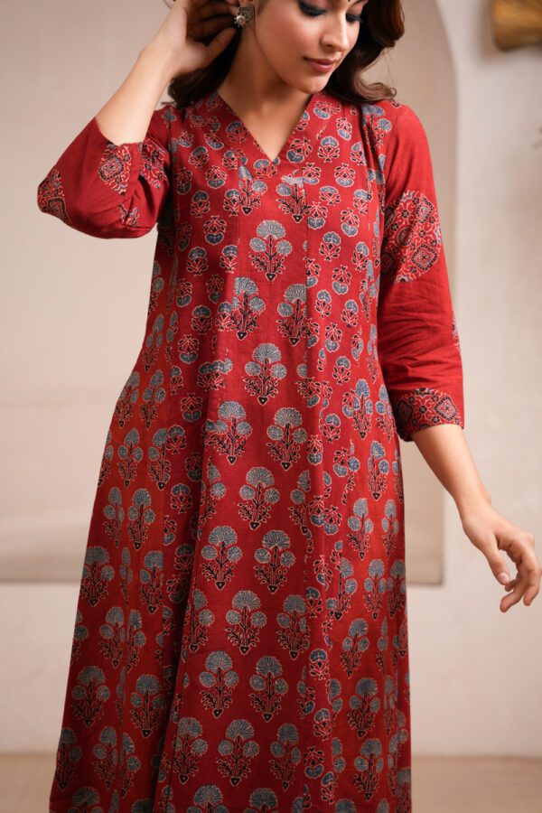 Maroon Cotton Ajrakh A-Line Kurta - Image 2