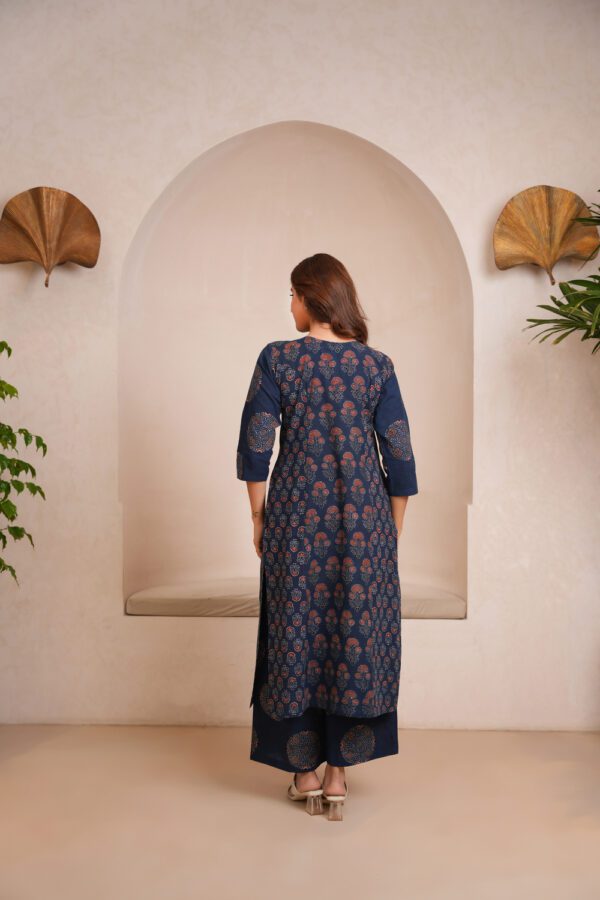 Indigo Blue Cotton Ajrakh Flared Kurta - Image 3
