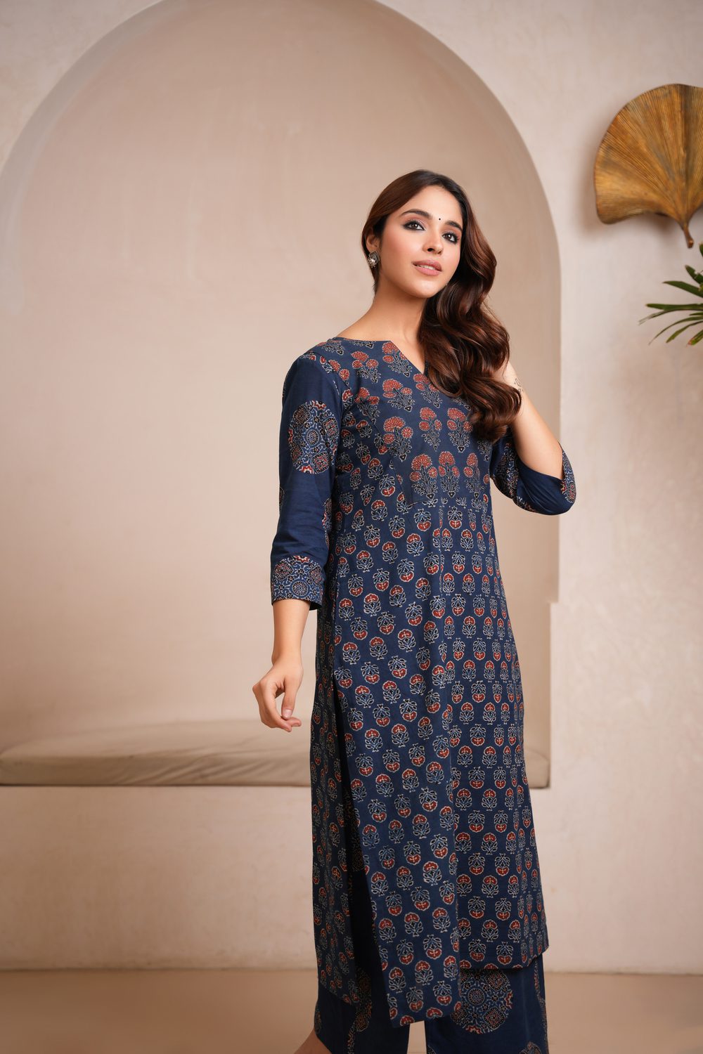 Indigo Blue Cotton Ajrakh Flared Kurta