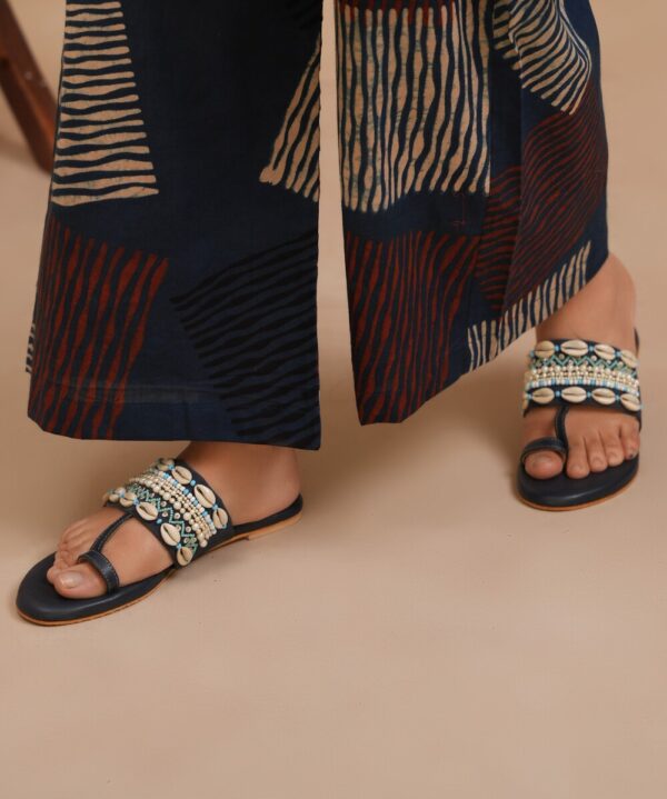 Indigo Blue Cotton Ajrakh Hand Embroidered Palazzo