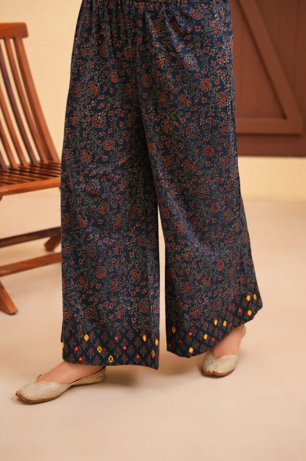 Indigo Blue Cotton Ajrakh Hand Embroidered  Palazzo