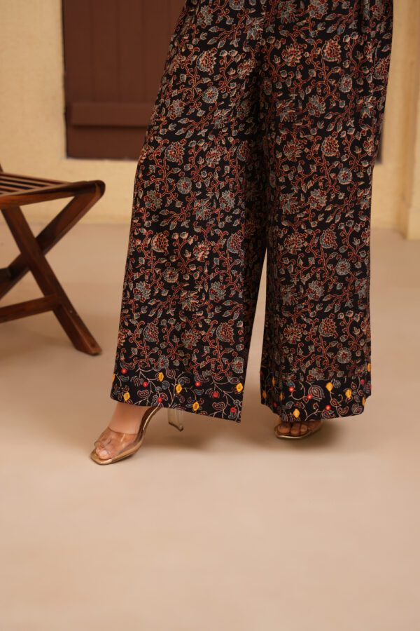 Black Cotton Ajrakh A-Line Kurta with Hand Embroidery paired with Palazzo Set of 2 - Image 6