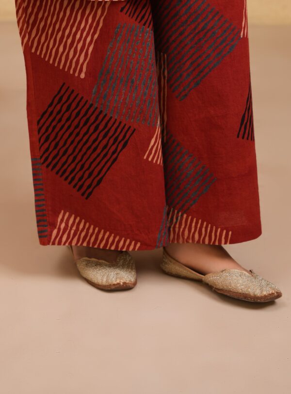 Maroon Cotton Ajrakh A-Line Kurta with Palazzo Set of 2 - Image 3