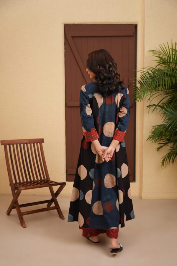 Indigo-Black Cotton Ajrakh A-Line Kurta with Maroon Palazzo Set of 2 - Image 2