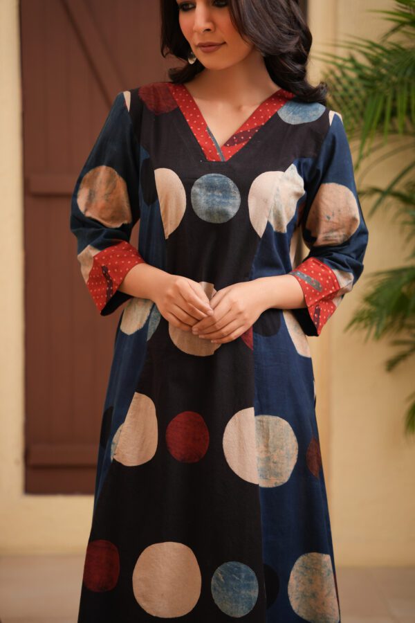 Indigo-Black Cotton Ajrakh A-Line Kurta with Maroon Palazzo Set of 2 - Image 4