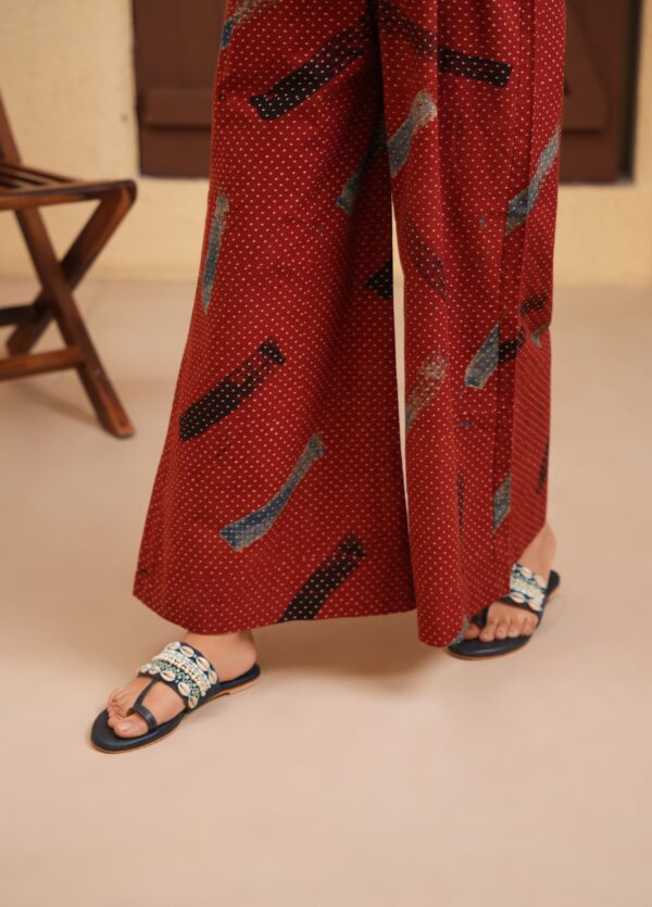 Indigo-Black Cotton Ajrakh A-Line Kurta with Maroon Palazzo Set of 2 - Image 3