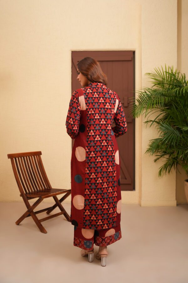 Maroon Cotton Ajrakh Straight Kurta with Palazzo Set of 2 - Image 2
