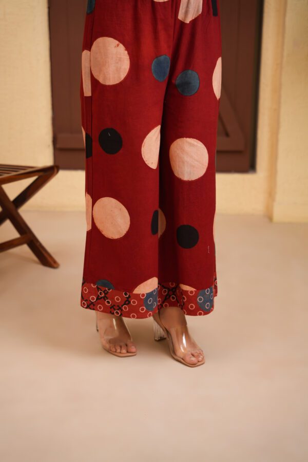 Maroon Cotton Ajrakh Straight Kurta with Palazzo Set of 2 - Image 5