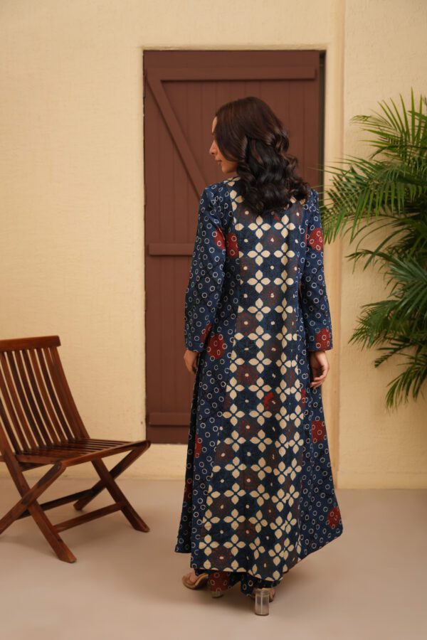 Indigo Cotton Ajrakh A-Line Kurta with Palazzo Set of 2 - Image 4