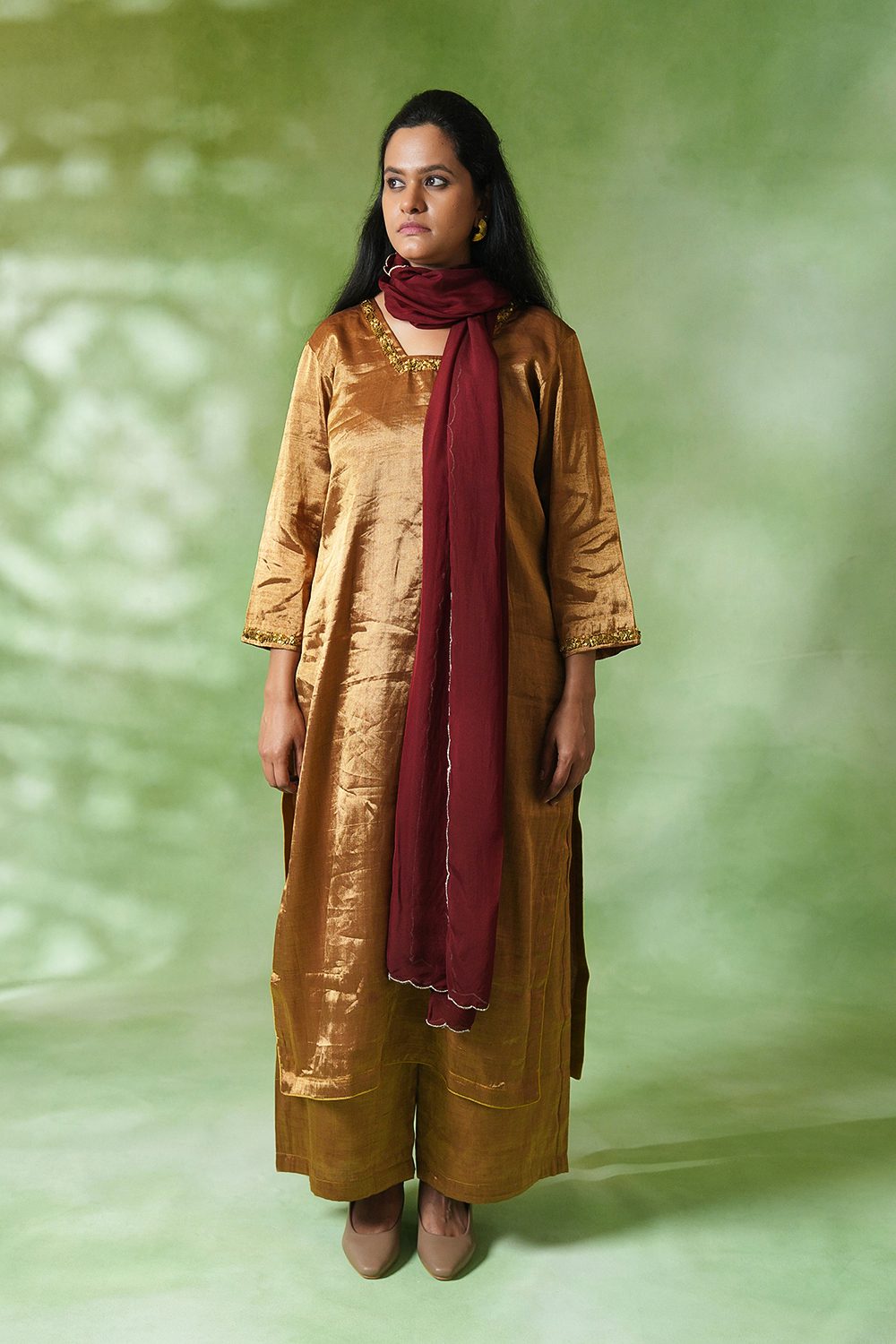 Raas Tissue Straight Suit in Antique Gold Set of 3
