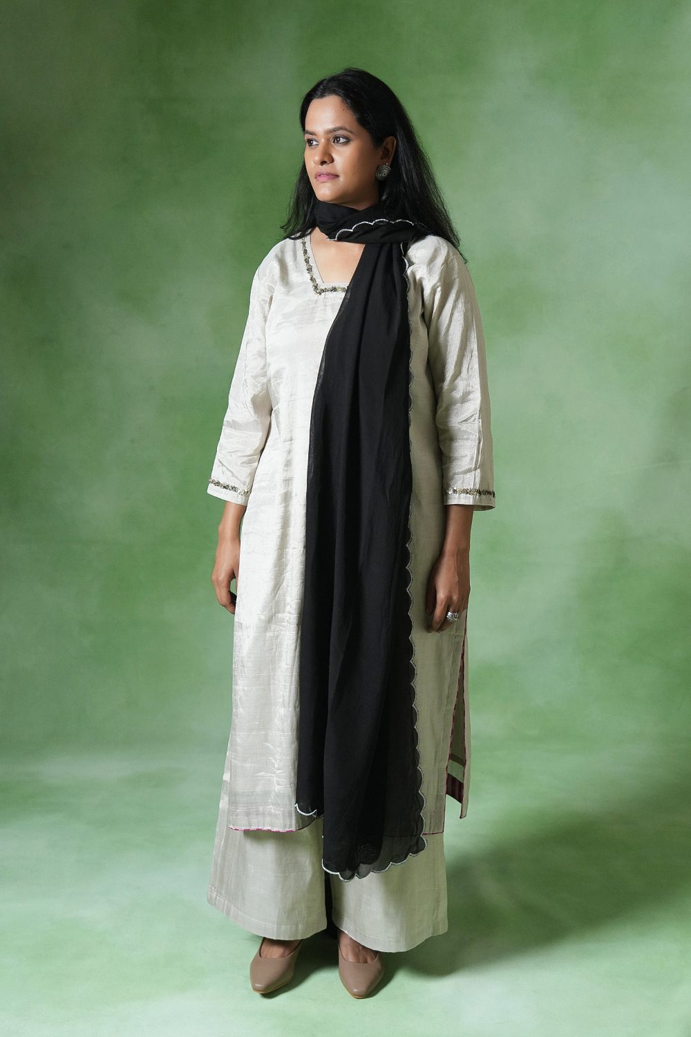 Raas Tissue Straight Suit in Silver Color Set of 3