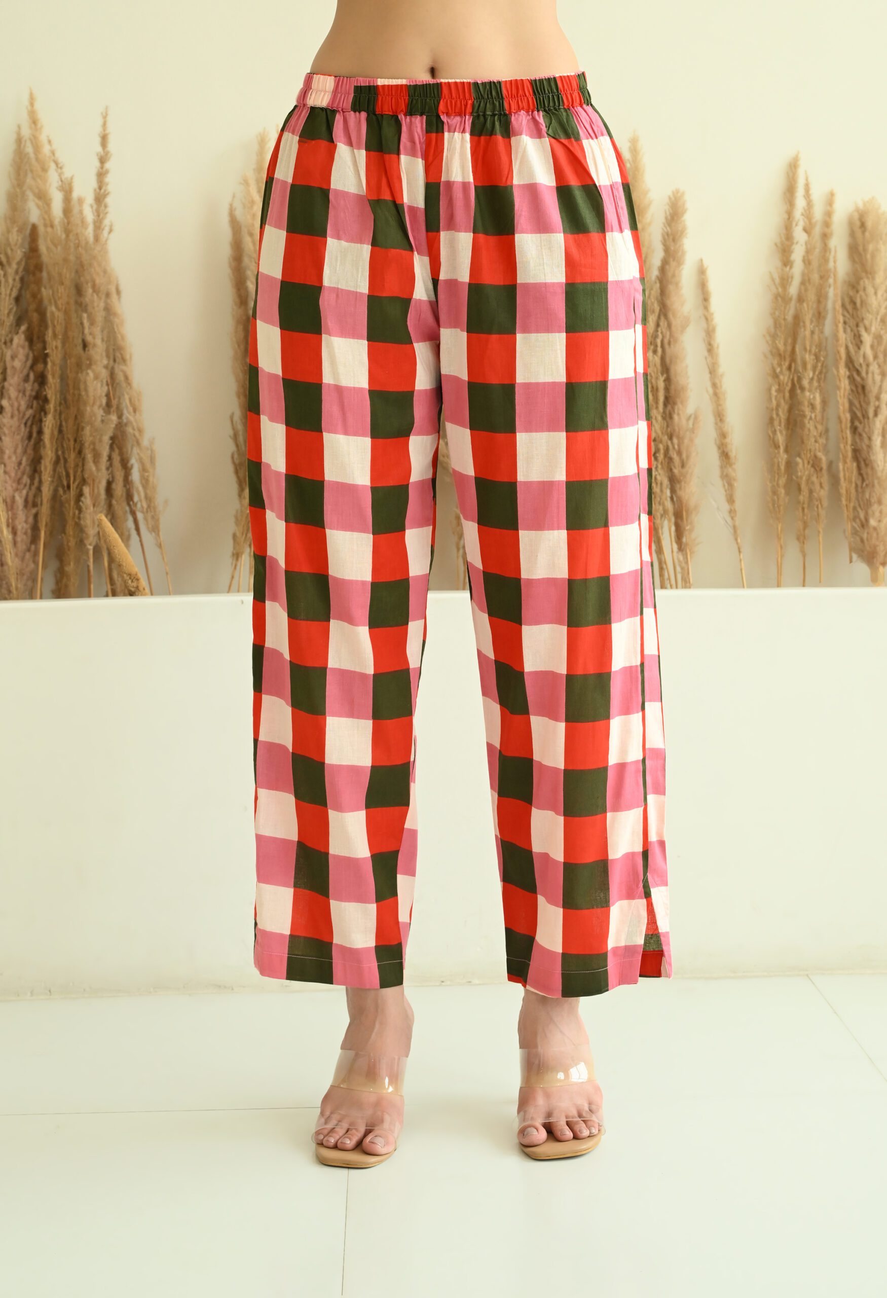 Floral and Checks Printed Short Kurta Pants Co-Ord Set - Image 5