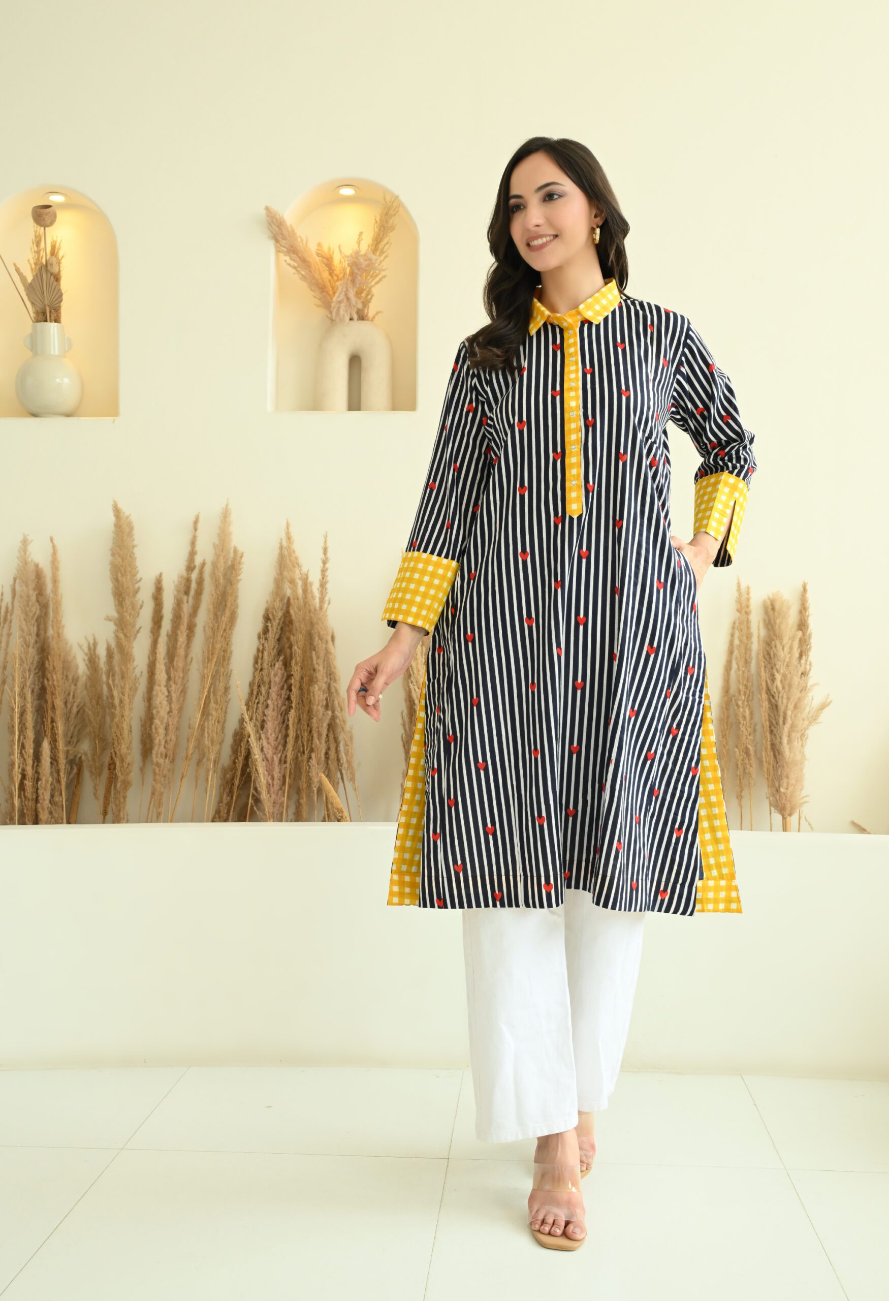 Stripes & Heart printed Kurta Shirt
