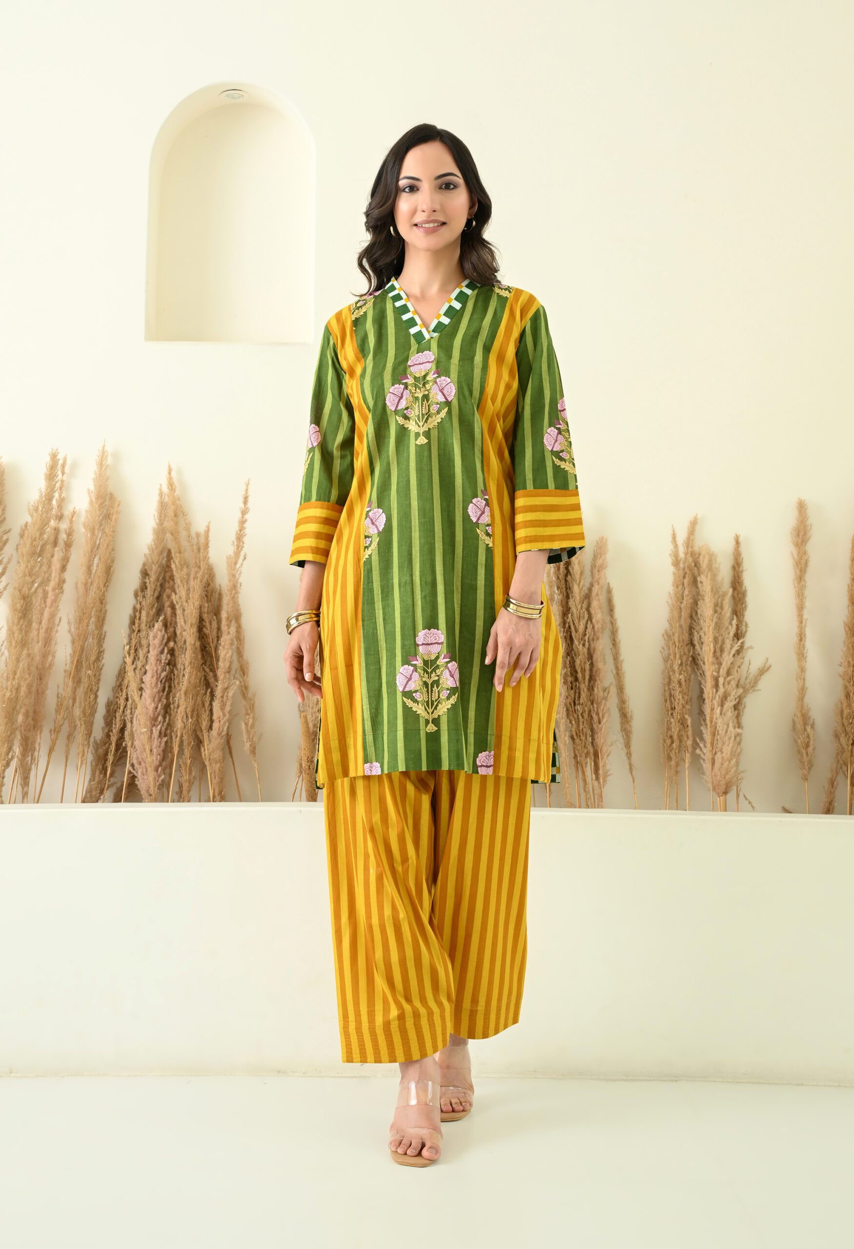Stripes & Floral Printed Salwar Co-ord set