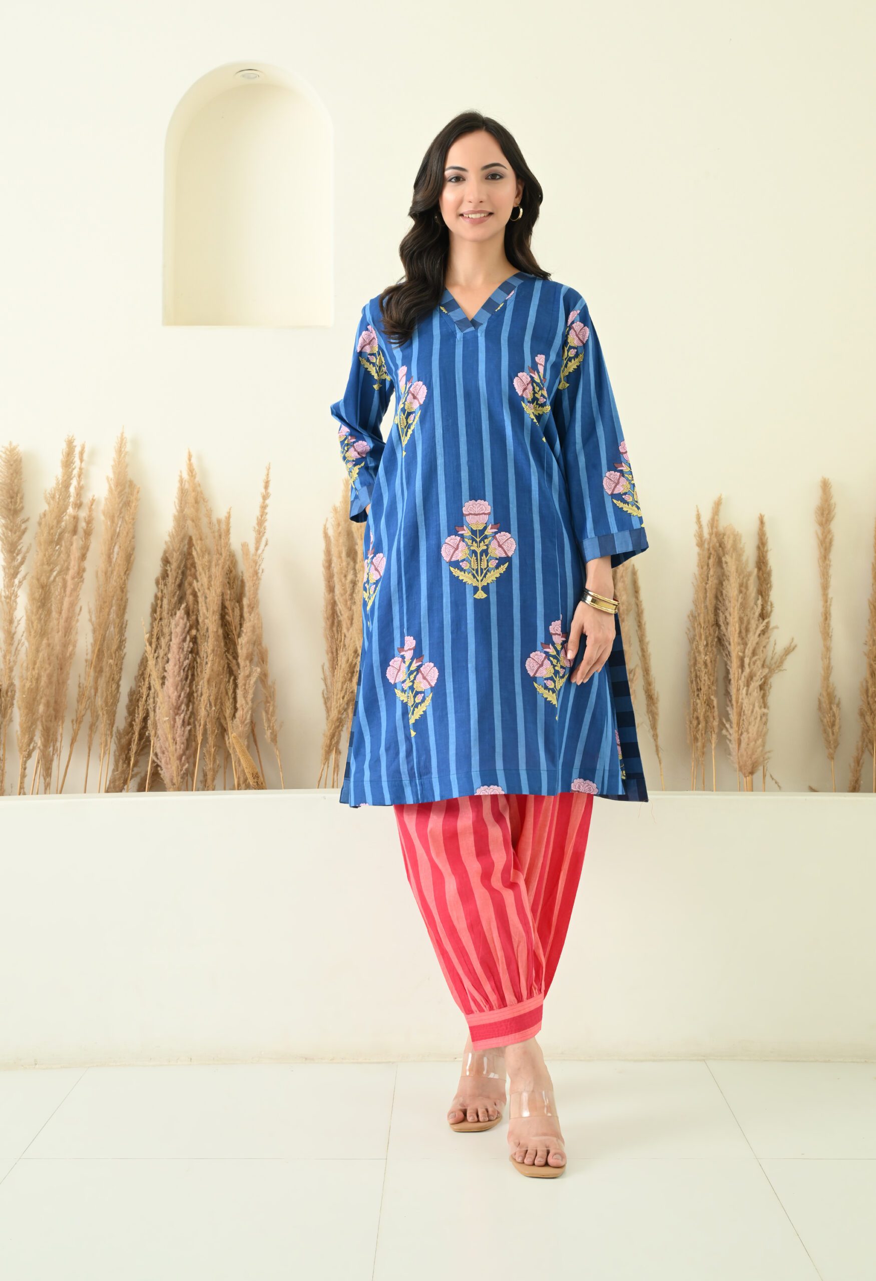 Stripes & Floral Printed Salwar Co-ord set