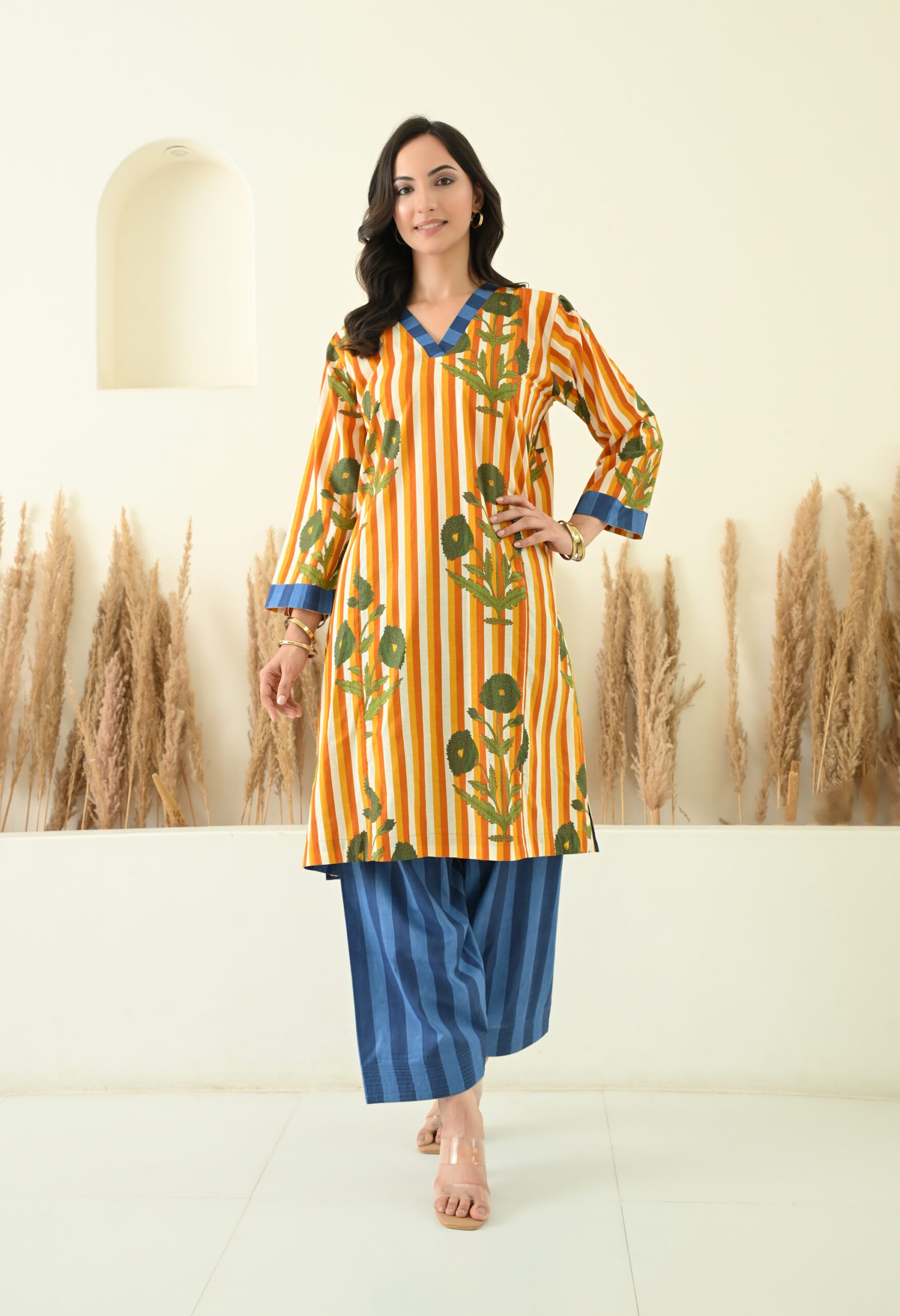 Stripes & Floral Printed Farshi Salwar Co-ord set