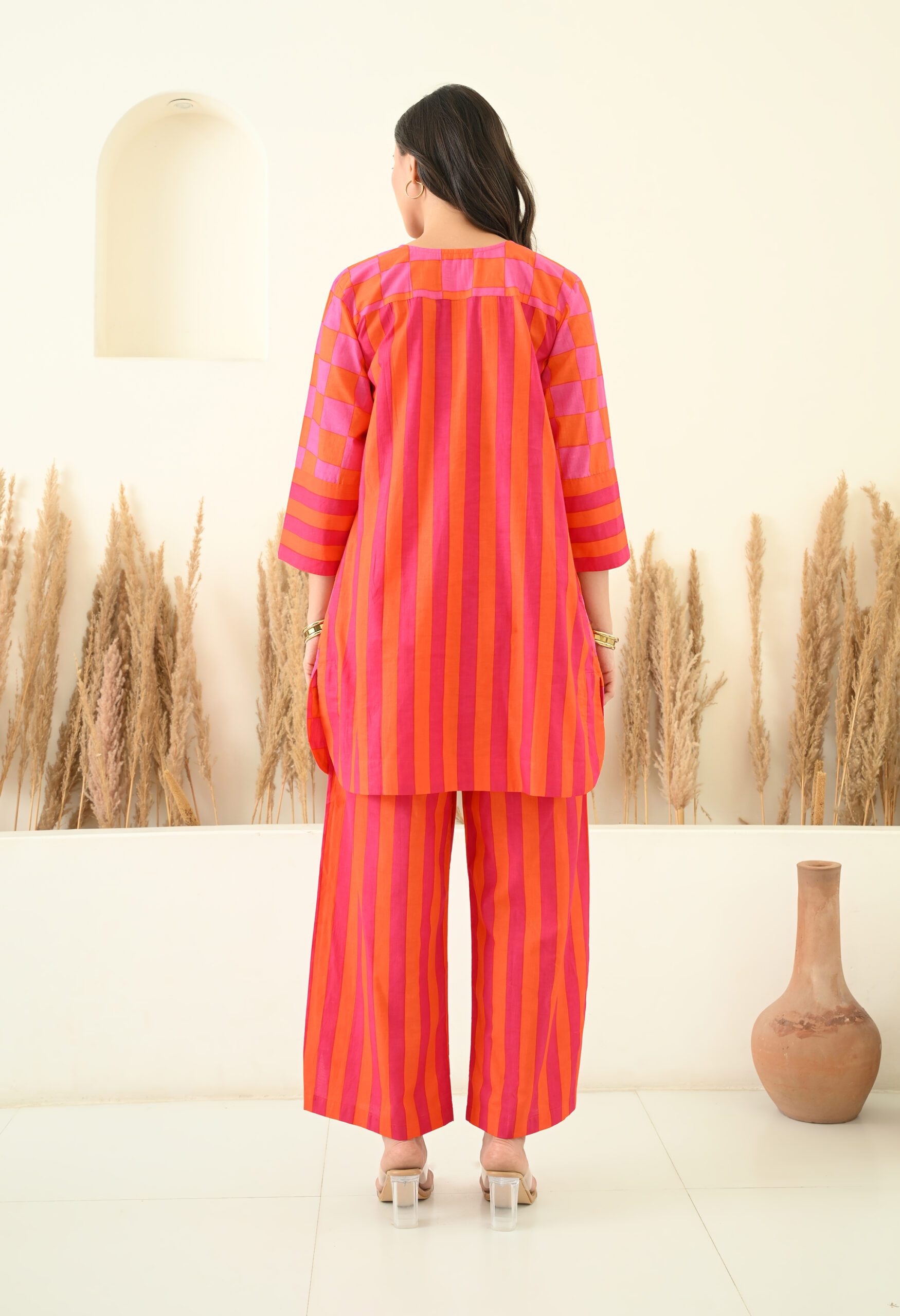 Stripes & Checks Printed Short Kurta and Pants Co-ord Set - Image 3