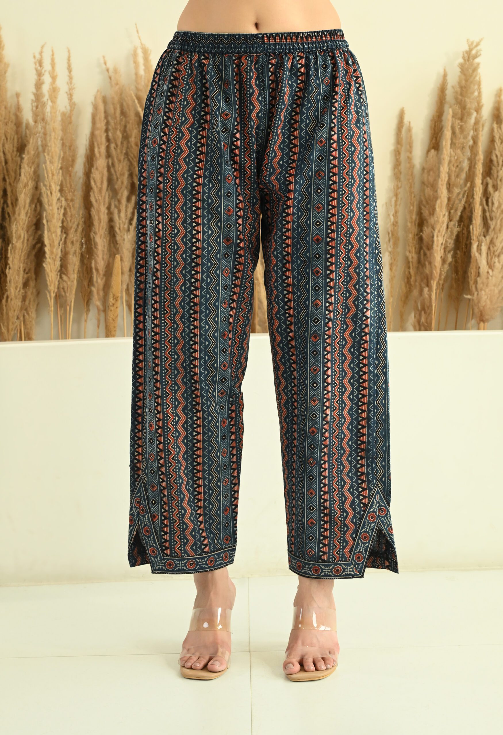 Indigo Ajrakh Kurta Set with Mirror Embroidery - Image 5
