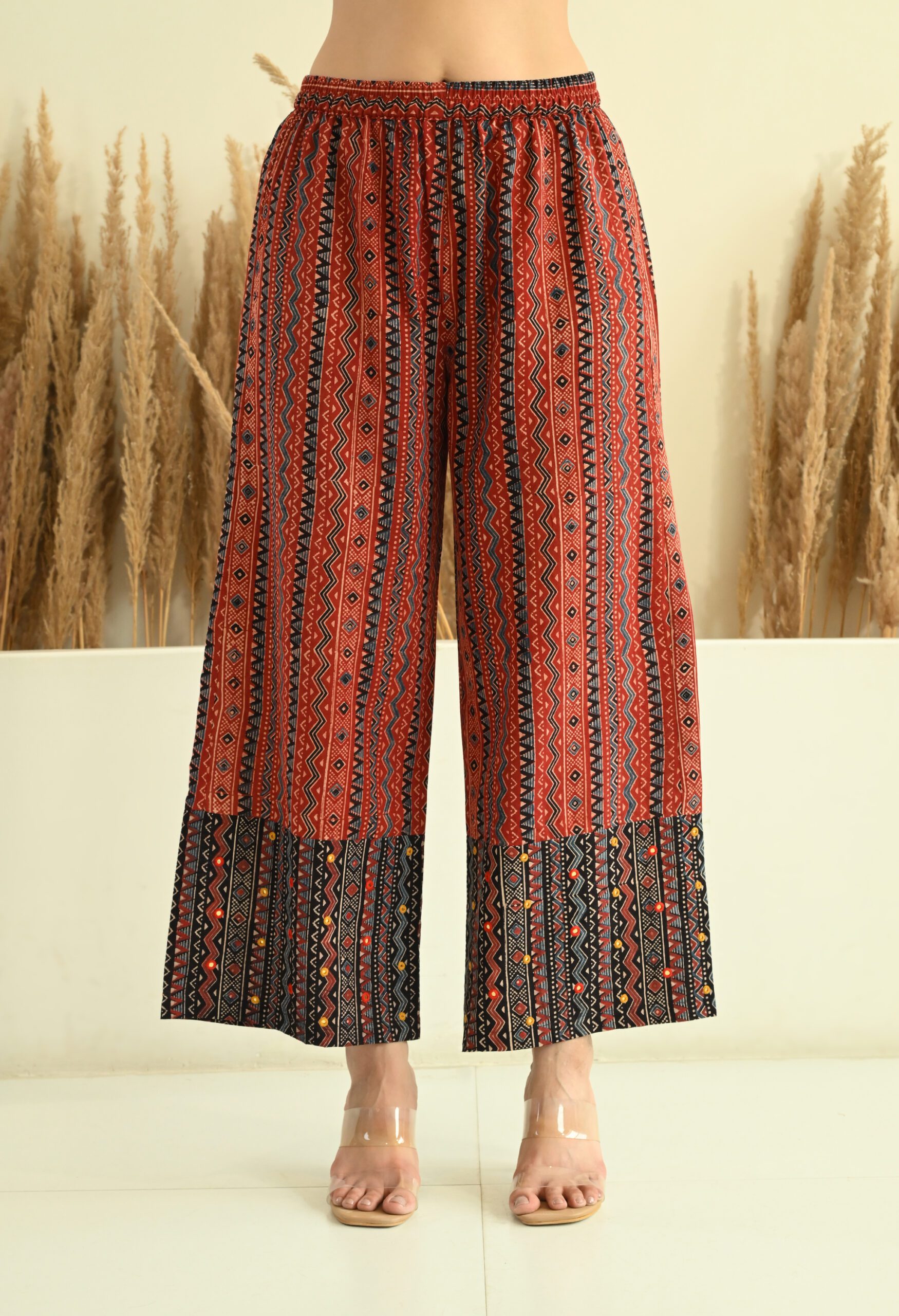 Maroon- Black Ajrakh Kurta Set with Mirror Embroidery - Image 6