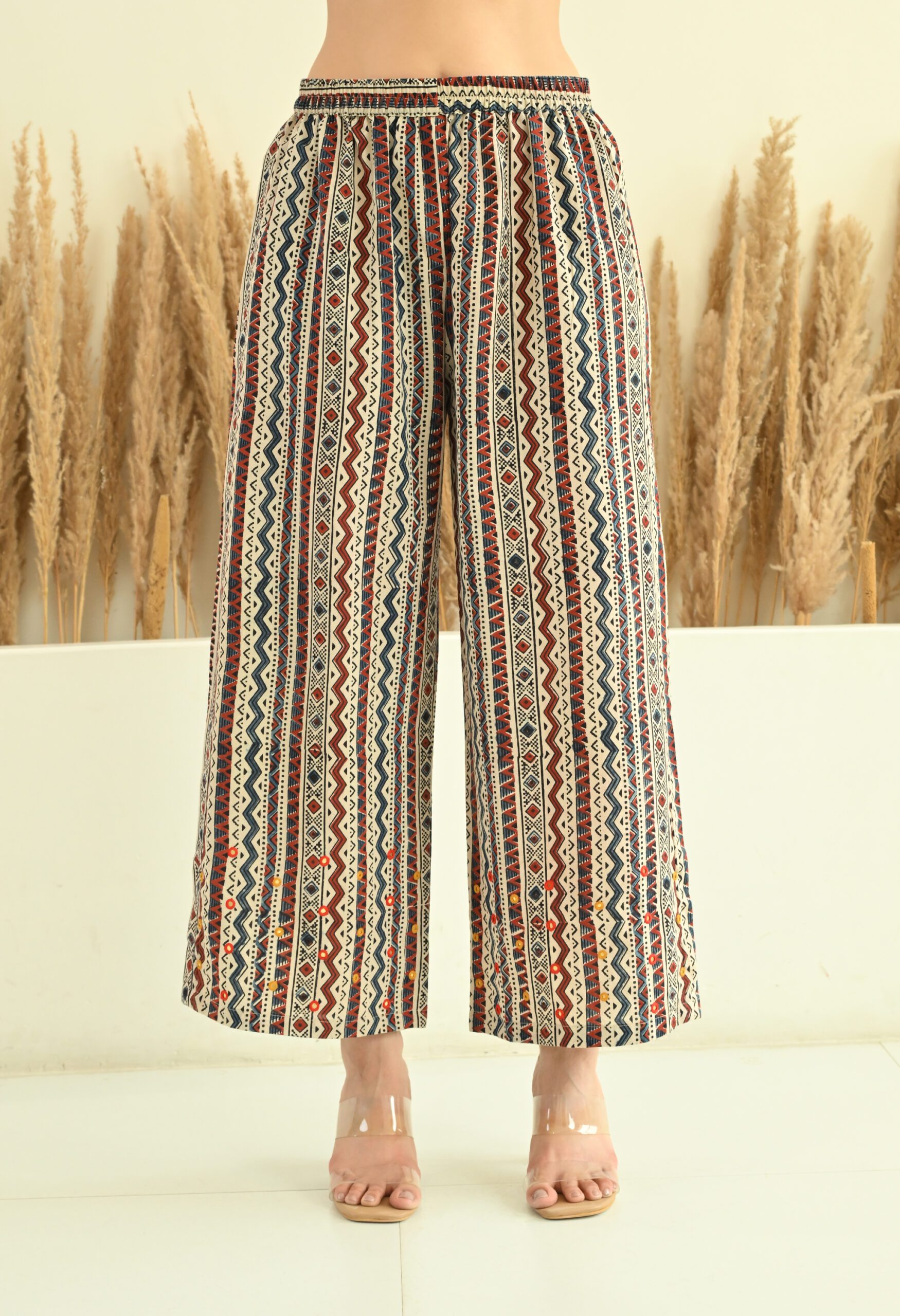 Off White Ajrakh Kurta Set with Mirror Embroidery - Image 6