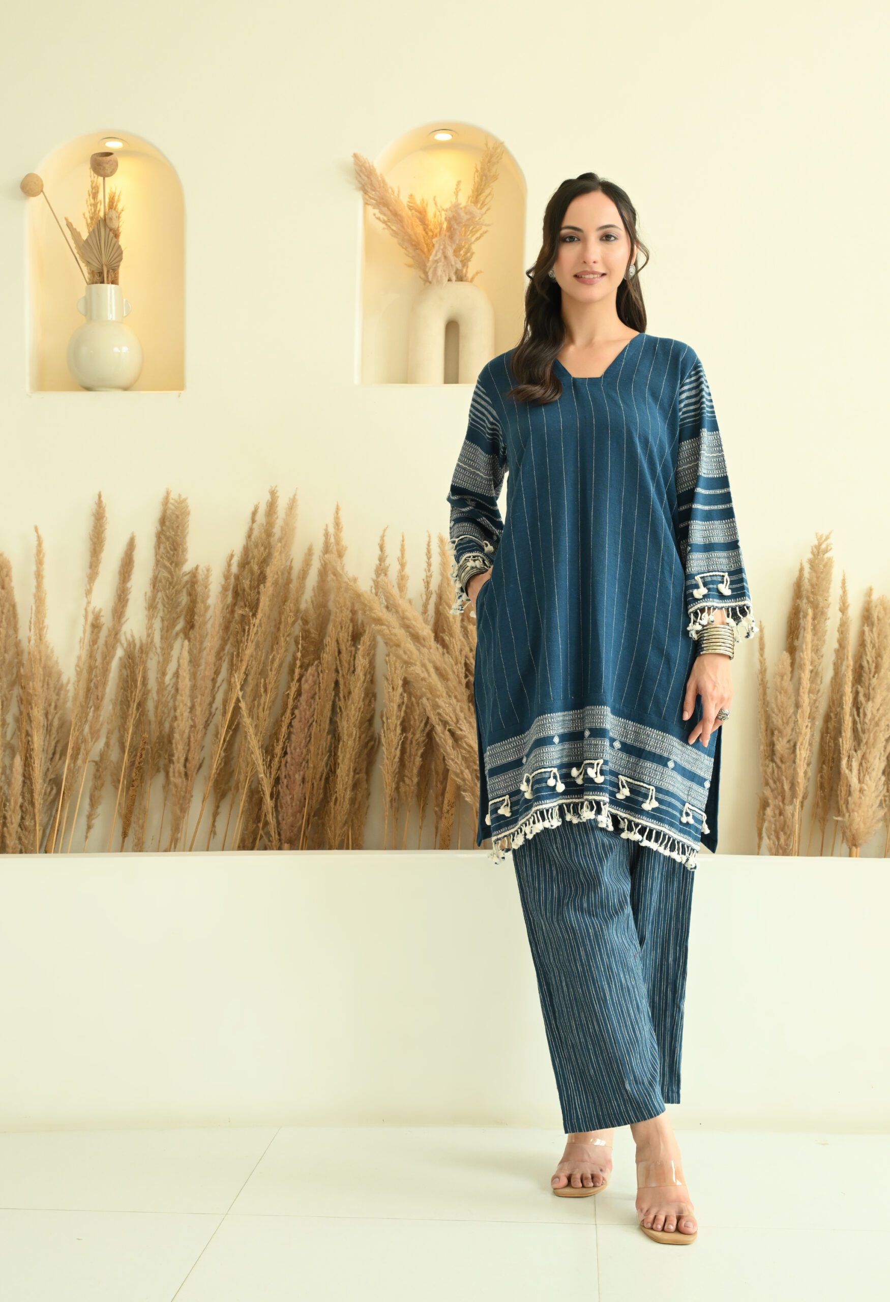 Bhujodi Kala Cotton Indigo Short Kurta with Pants