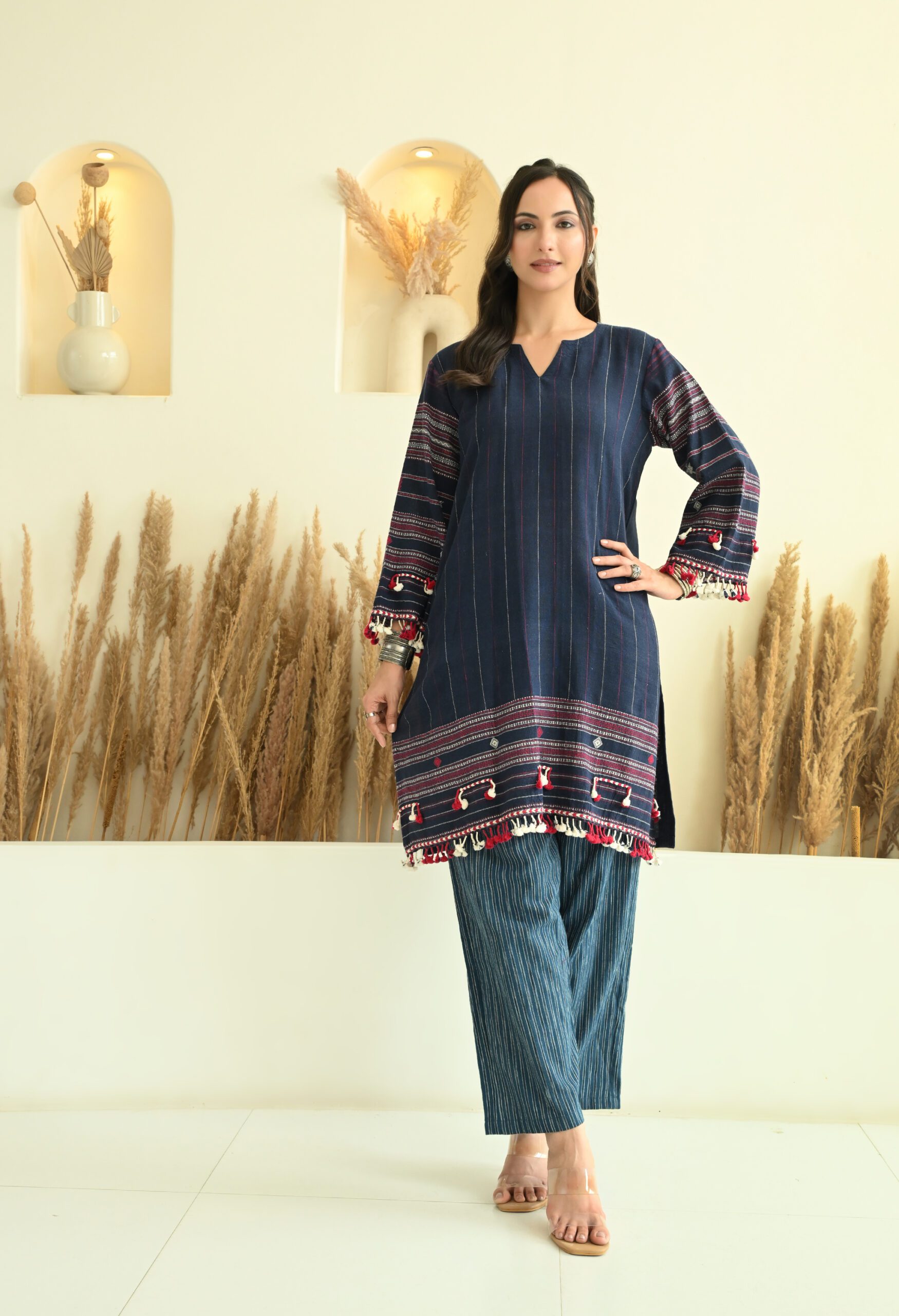 Bhujodi Kala Cotton Purple Short Kurta with Pants