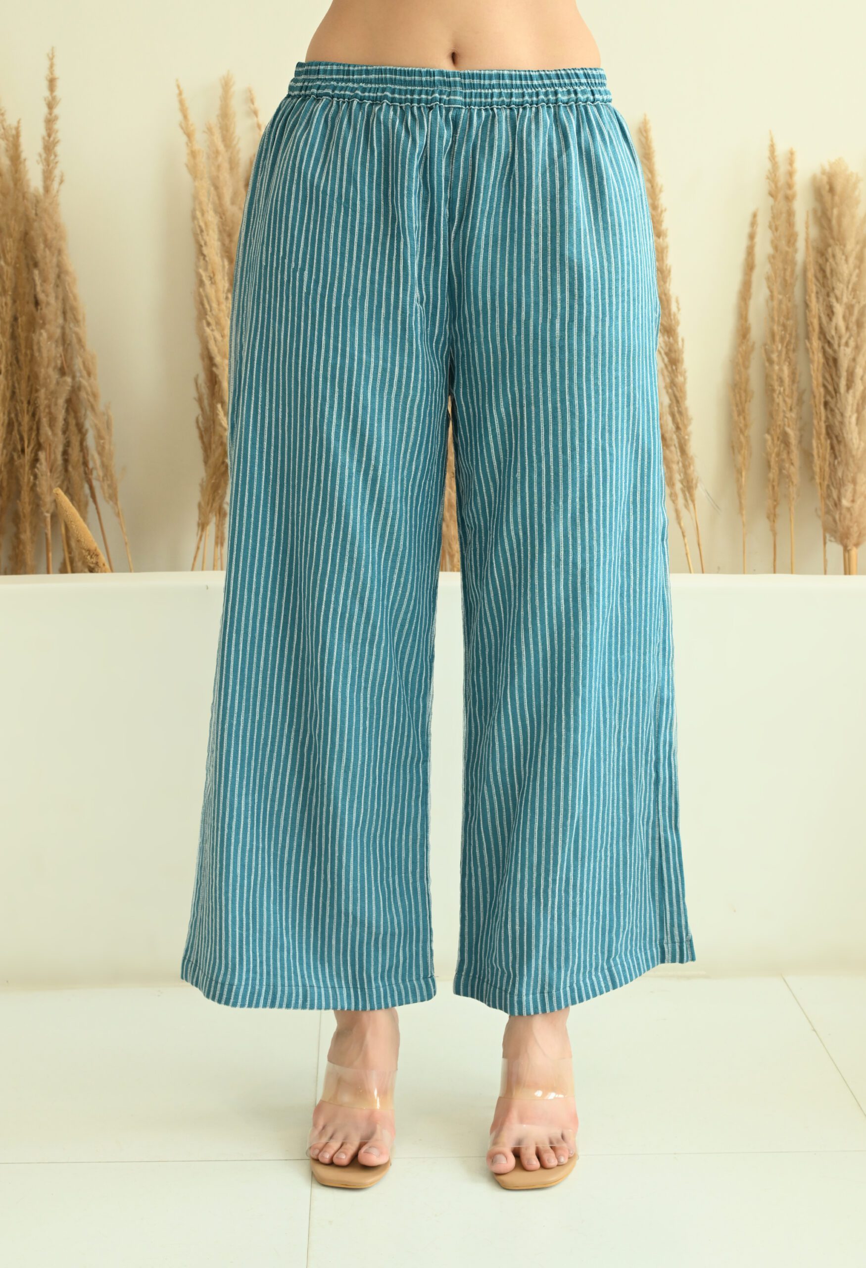 Teal Blue Polka & Lines Kota Doria Co-ord Set - Image 4