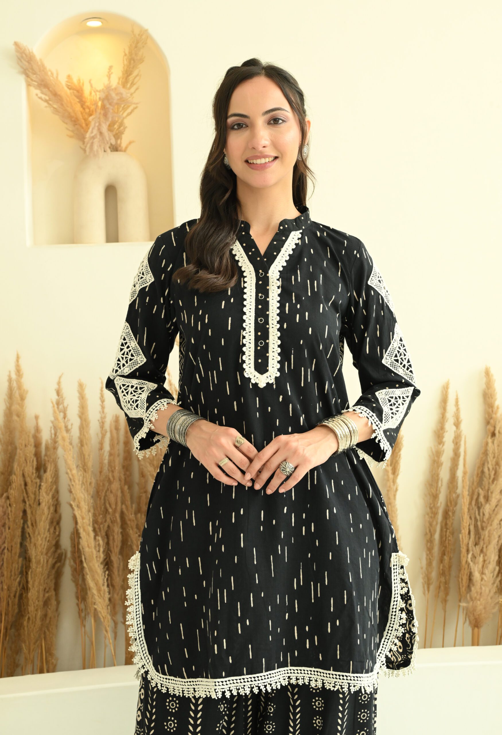 Black Sanganeri Farshi Salwar Co-ord set with Lace Details