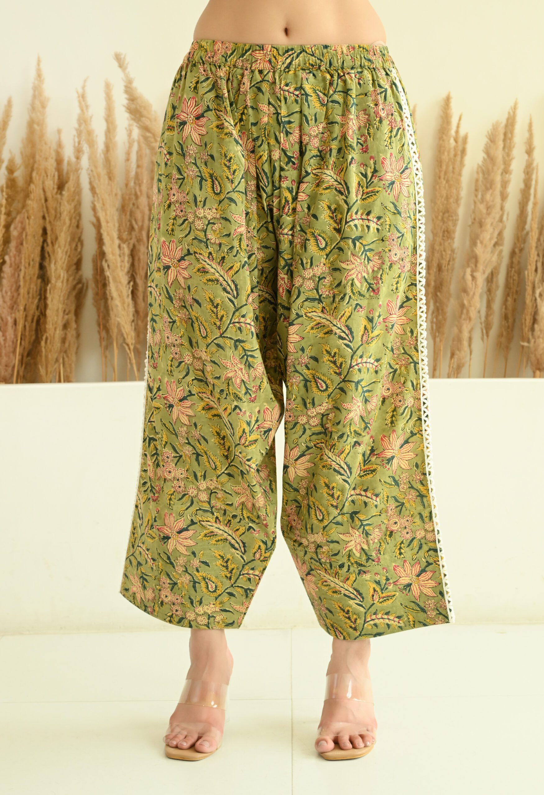 Green Sanganeri Farshi Salwar Co-Ord Set with Lace Details - Image 6