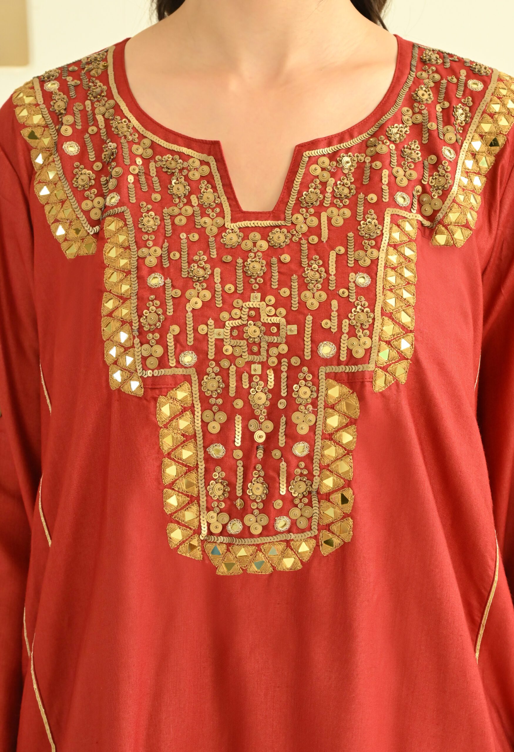 Hand Embroidered Maroon Choga Set in Cotton Silk - Image 5
