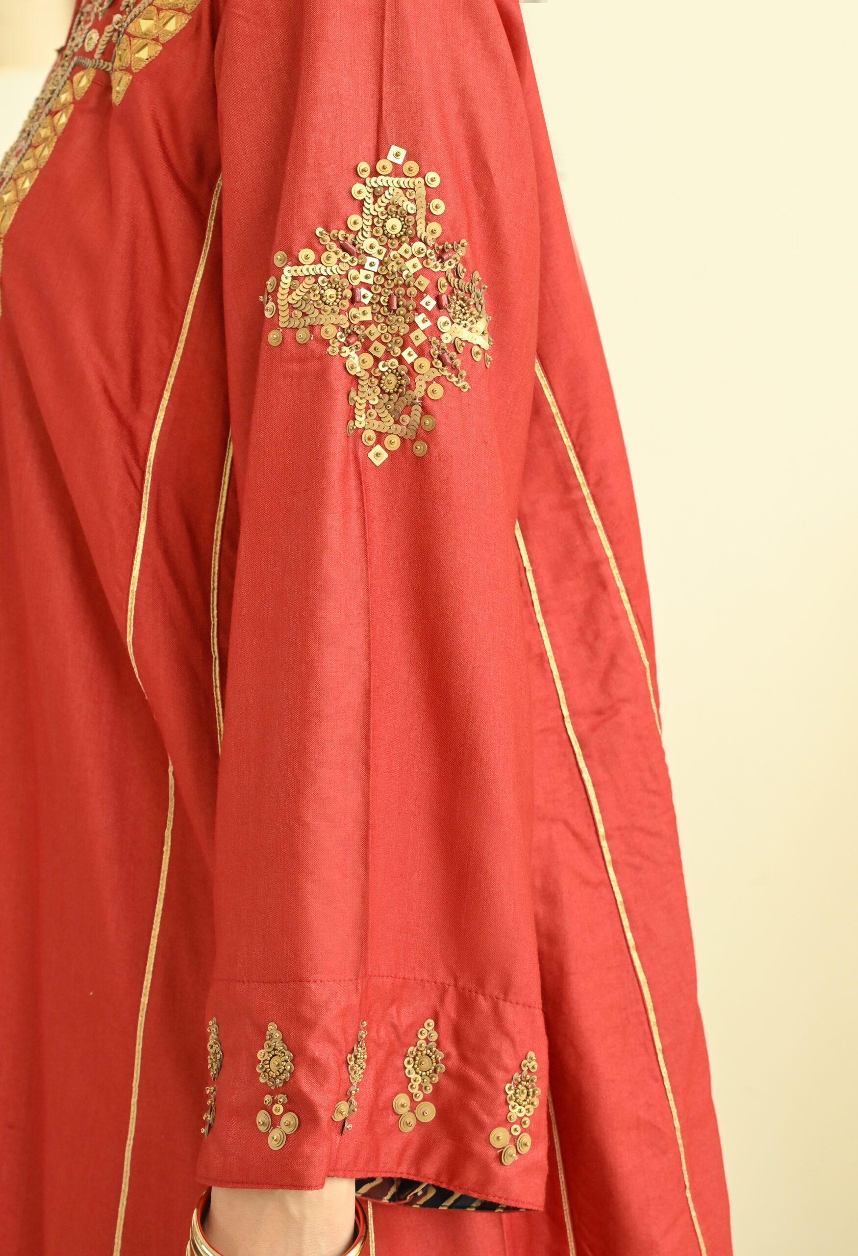 Hand Embroidered Maroon Choga Set in Cotton Silk - Image 6