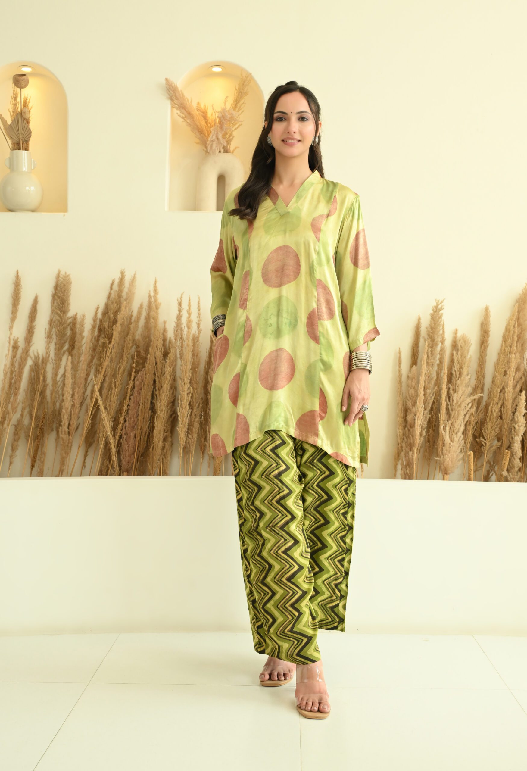 Anti Fit Green Hand Block Printed Ajrakh Short Kurta Co-ord Set - Image 3