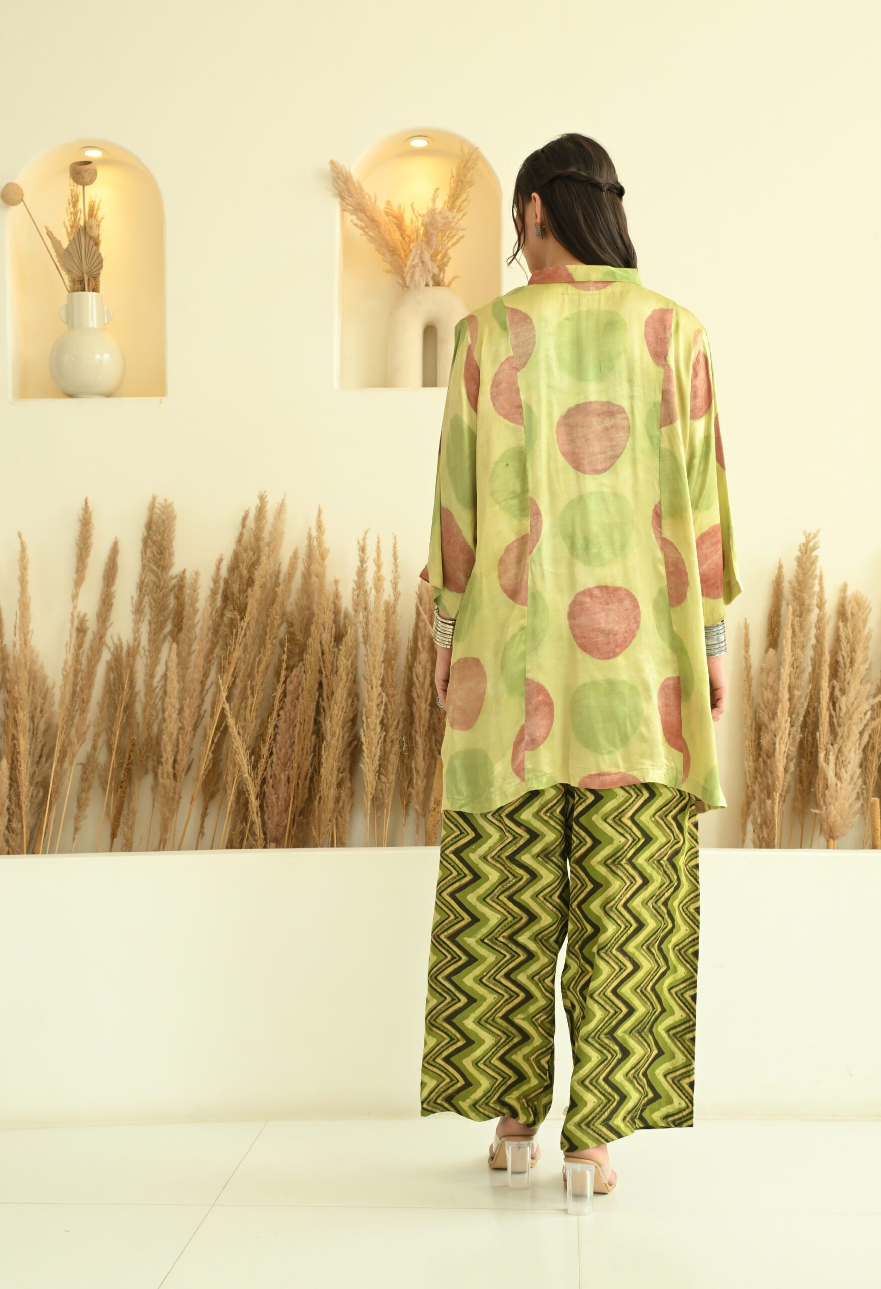 Anti Fit Green Hand Block Printed Ajrakh Short Kurta Co-ord Set - Image 4