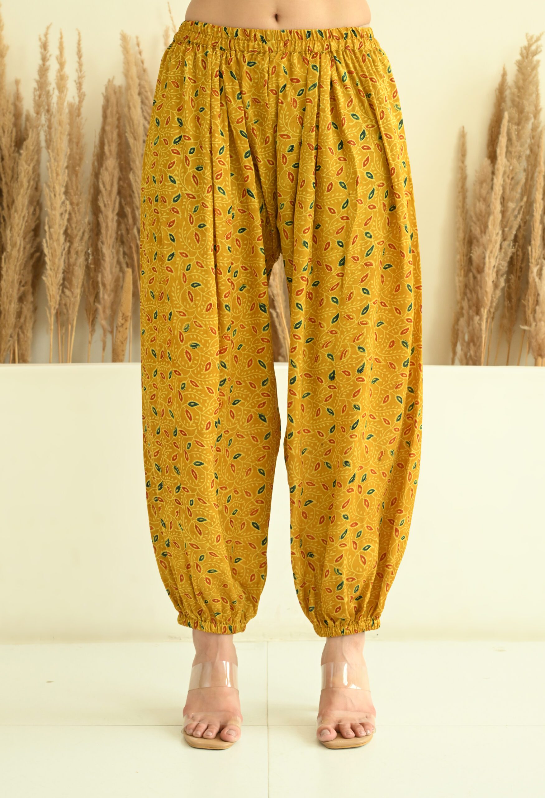 Hand Embroidered Yellow and Green Modal Ajrakh Short Kurta Co-ord set - Image 5